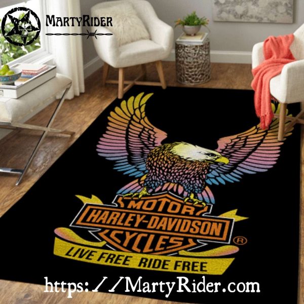 Pastel Eagle Live Free Harley Davidson Rugs