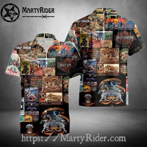 Patchwork Collage Harley Davidson Hawaiian Shirt Vintage
