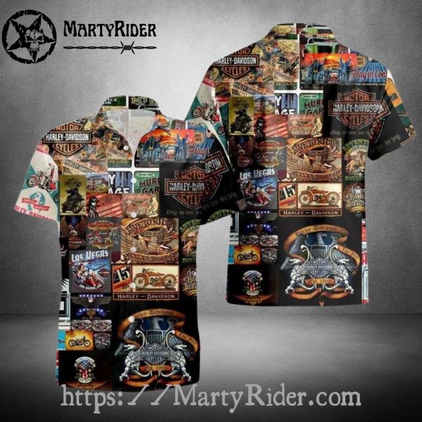 Patchwork Collage Harley Davidson Hawaiian Shirt Vintage