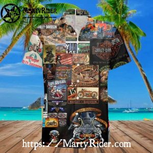 Patchwork Collage Harley Davidson Hawaiian Shirt Vintage