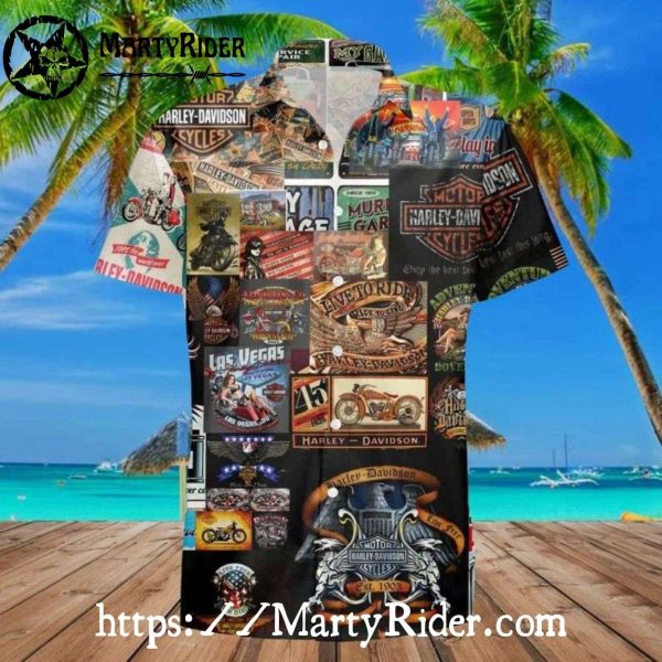 Patchwork Collage Harley Davidson Hawaiian Shirt Vintage