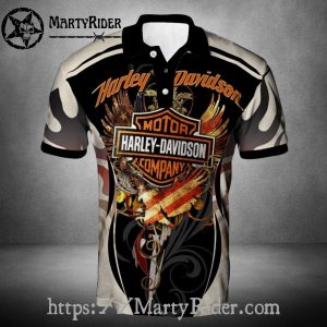 Patriot Wings Harley Davidson Polo Shirt with Flag Motif
