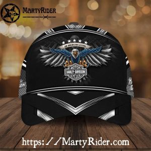 Patriotic Eagle Harley Davidson Caps – Black and Silver