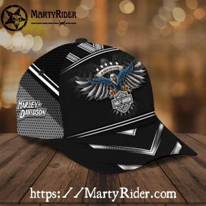 Patriotic Eagle Harley Davidson Caps – Black and Silver