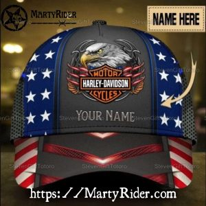 Patriotic Eagle Harley Davidson Caps – Name Custom Flag
