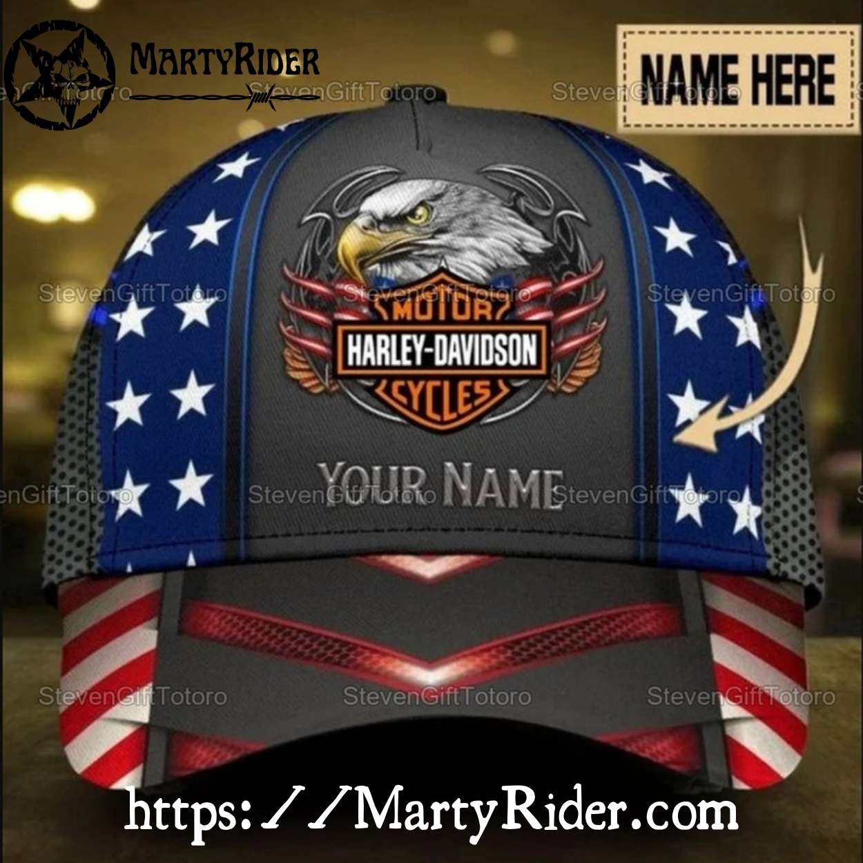Patriotic Eagle Harley Davidson Caps – Name Custom Flag Patriotic Eagle Harley Davidson Caps – Name Custom Flag