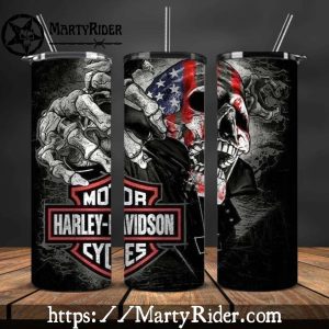 Patriotic Skull Hand Harley Davidson Tumblers 20oz