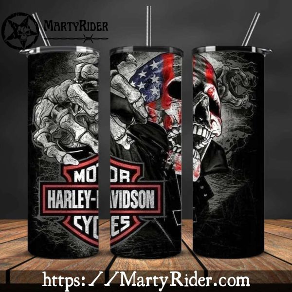 Patriotic Skull Hand Harley Davidson Tumblers 20oz