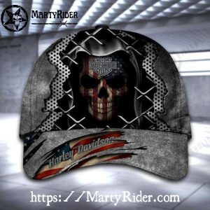 Patriotic Skull Harley Davidson Caps – Grunge Flag Art