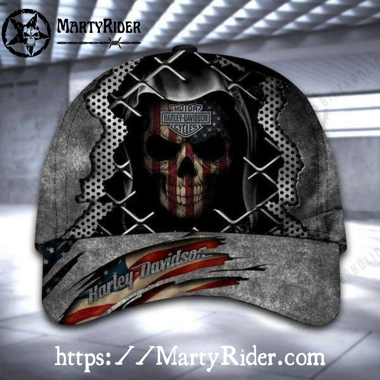 Patriotic Skull Harley Davidson Caps – Grunge Flag Art Patriotic Skull Harley Davidson Caps – Grunge Flag Art