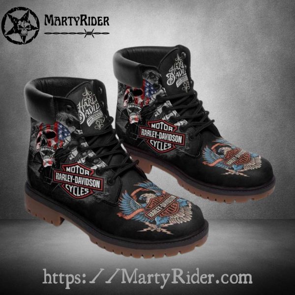 Patriotic Skull Harley Davidson Shoes Timberland Boots
