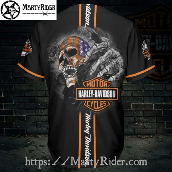 Patriotic Skull Rip Harley Davidson Baseball Jersey Shirt