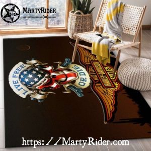 Patriotic Skull Winged Badge Harley Davidson Rugs