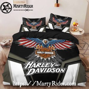 Patriotic Wings Harley Davidson Bedding Sets Black Theme