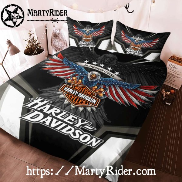 Patriotic Wings Harley Davidson Bedding Sets Black Theme