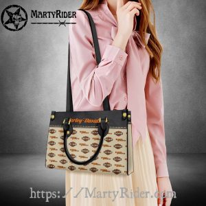 Patterned Logo Print Harley Davidson Leather Tote Bag