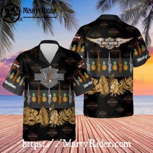 Pineapple And Tiki Leaves Harley-Davidson Island Hawaiian Shirt