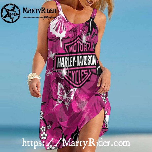 Pink Butterfly Harley Davidson Dresses Beach Style