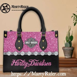Pink Glitter Diamond Trim Harley Davidson Leather Bags