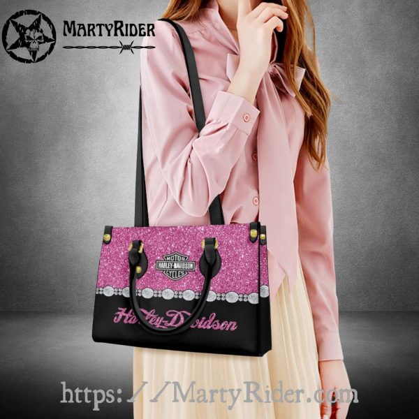 Pink Glitter Diamond Trim Harley Davidson Leather Bags