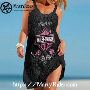 Pink Roses Harley Davidson Beach Dress Gothic Chic