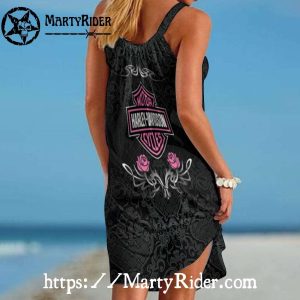 Pink Roses Harley Davidson Beach Dress Gothic Chic