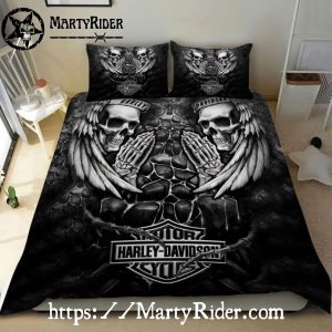 Praying Skeleton Harley Davidson Bedding Sets Winged Art