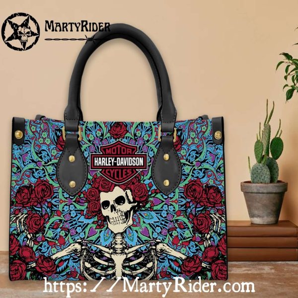 Psychedelic Skeleton Garden Harley Davidson Tote Bag