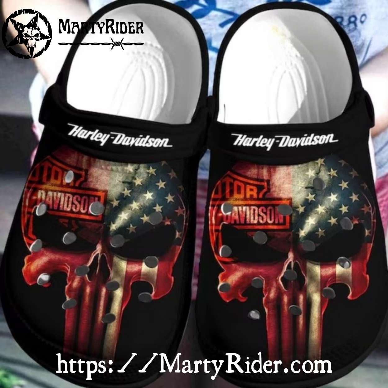 Punisher Skull Flag Harley Davidson Crocs for Veterans Punisher Skull Flag Harley Davidson Crocs for Veterans