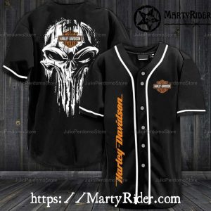 Punisher Skull Harley Davidson Baseball Jersey Shirt Black