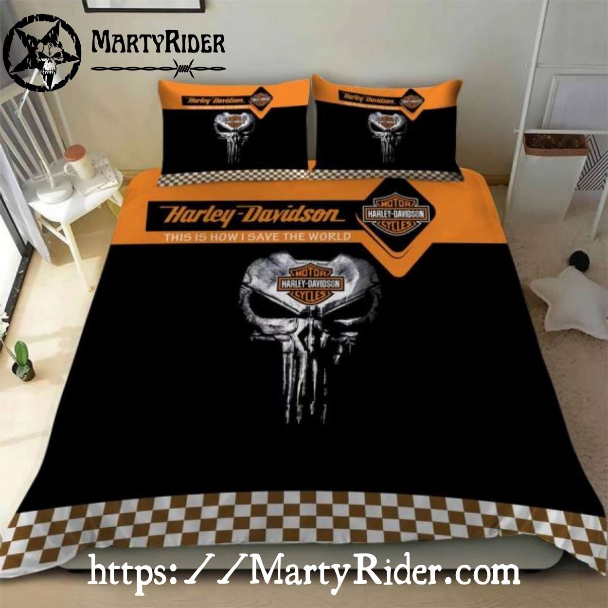 Punisher Skull Harley Davidson Bedding Sets Save the World Punisher Skull Harley Davidson Bedding Sets Save the World