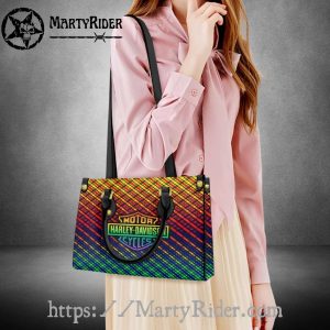 Rainbow Gradient Logo Harley Davidson Leather Tote Bag