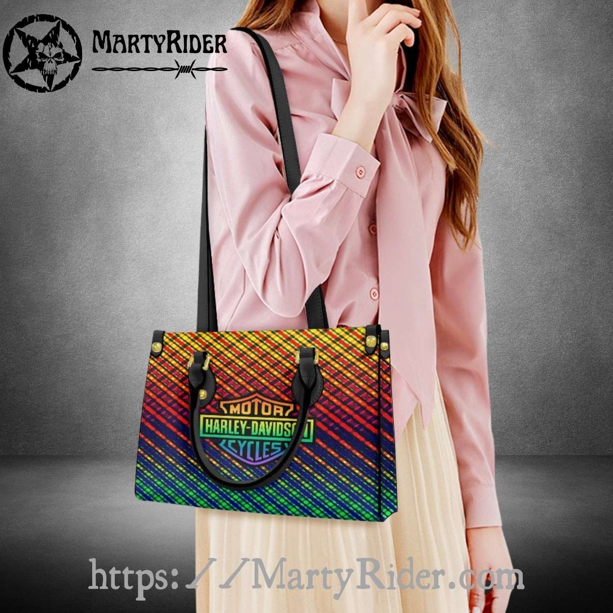 Rainbow Gradient Logo Harley Davidson Leather Tote Bag Rainbow Gradient Logo Harley Davidson Leather Tote Bag