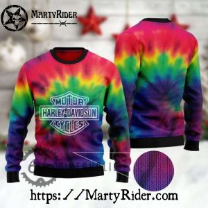 Rainbow Tie Dye Harley Davidson Ugly Christmas Sweater
