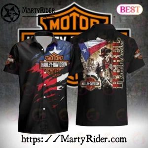 Rebel Biker With Texas Flag Harley Davidson Aloha Shirt