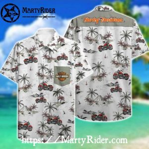 Red Bikes And Palms Harley Davidson Hawaiian Shirt White