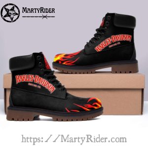 Red Flame Graphic Harley Davidson Timberland Boots