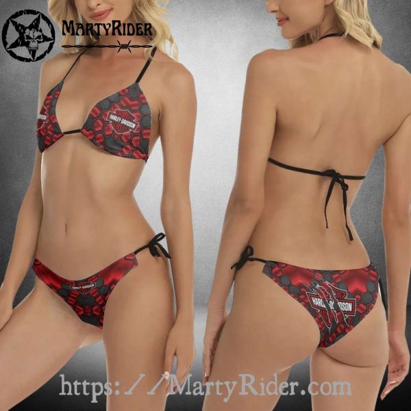 Red Honeycomb Bikini Harley Davidson Edgy Beachwear