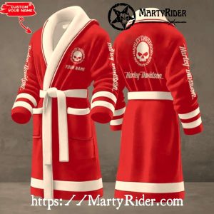 Red Skull Emblem Harley Davidson Bathrobes for Men Riders
