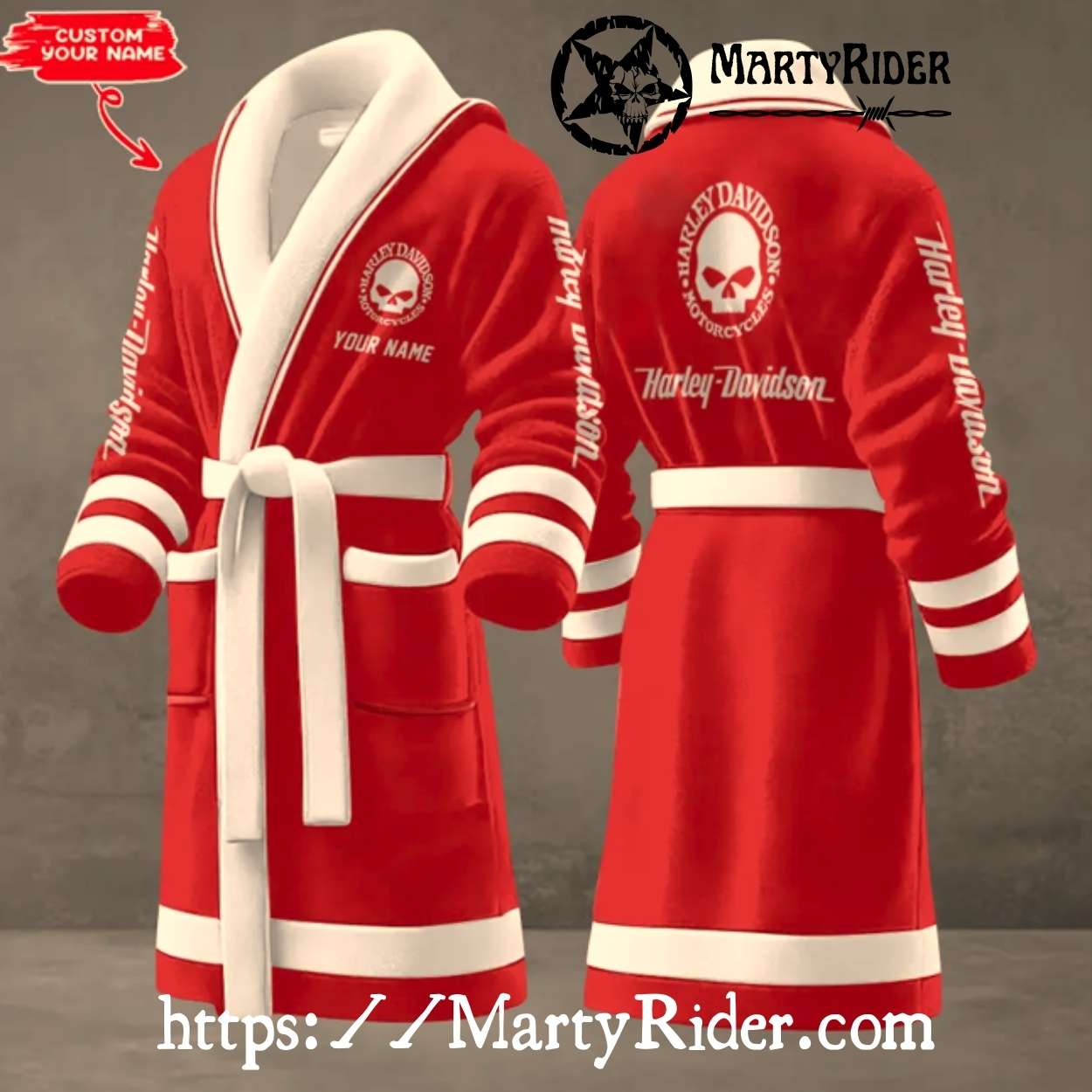 Red Skull Emblem Harley Davidson Bathrobes for Men Riders Red Skull Emblem Harley Davidson Bathrobes for Men Riders