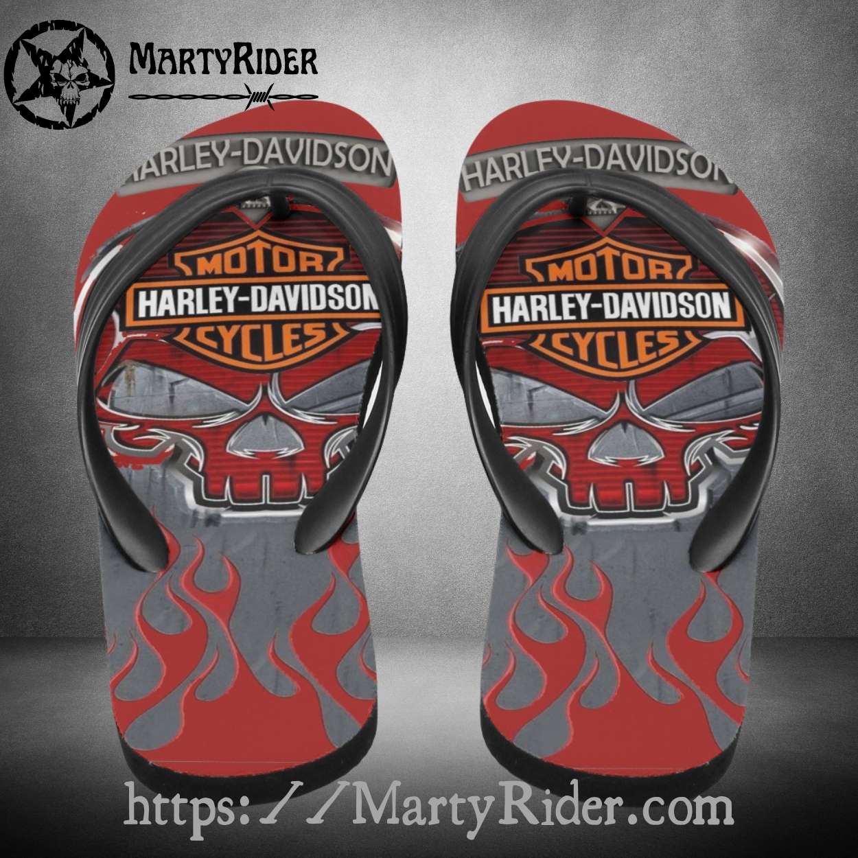 Red Skull Harley Davidson Flip Flops Flame Metal Art Red Skull Harley Davidson Flip Flops Flame Metal Art