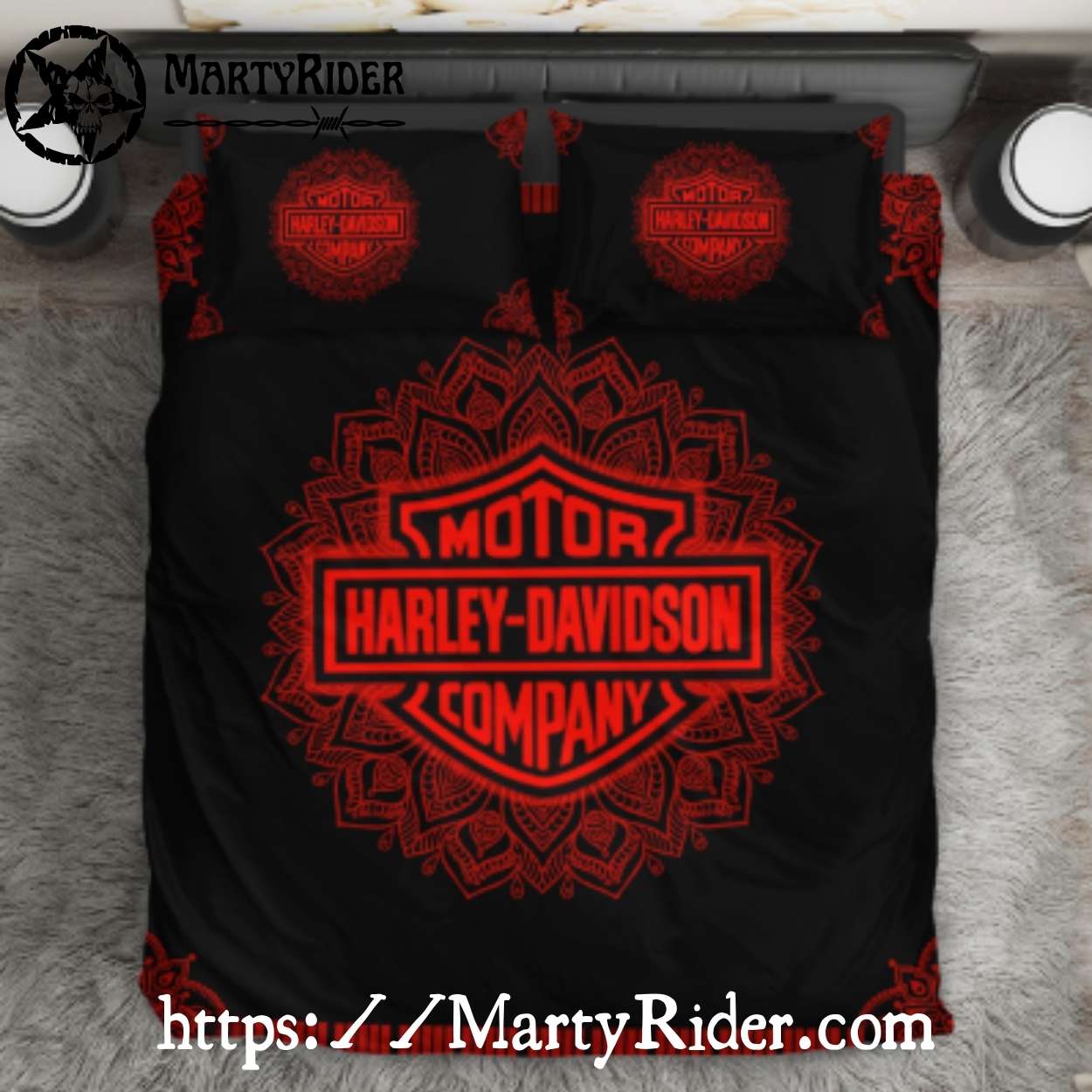 Red Skull Mandala Harley Davidson Bedding Set Red Skull Mandala Harley Davidson Bedding Set