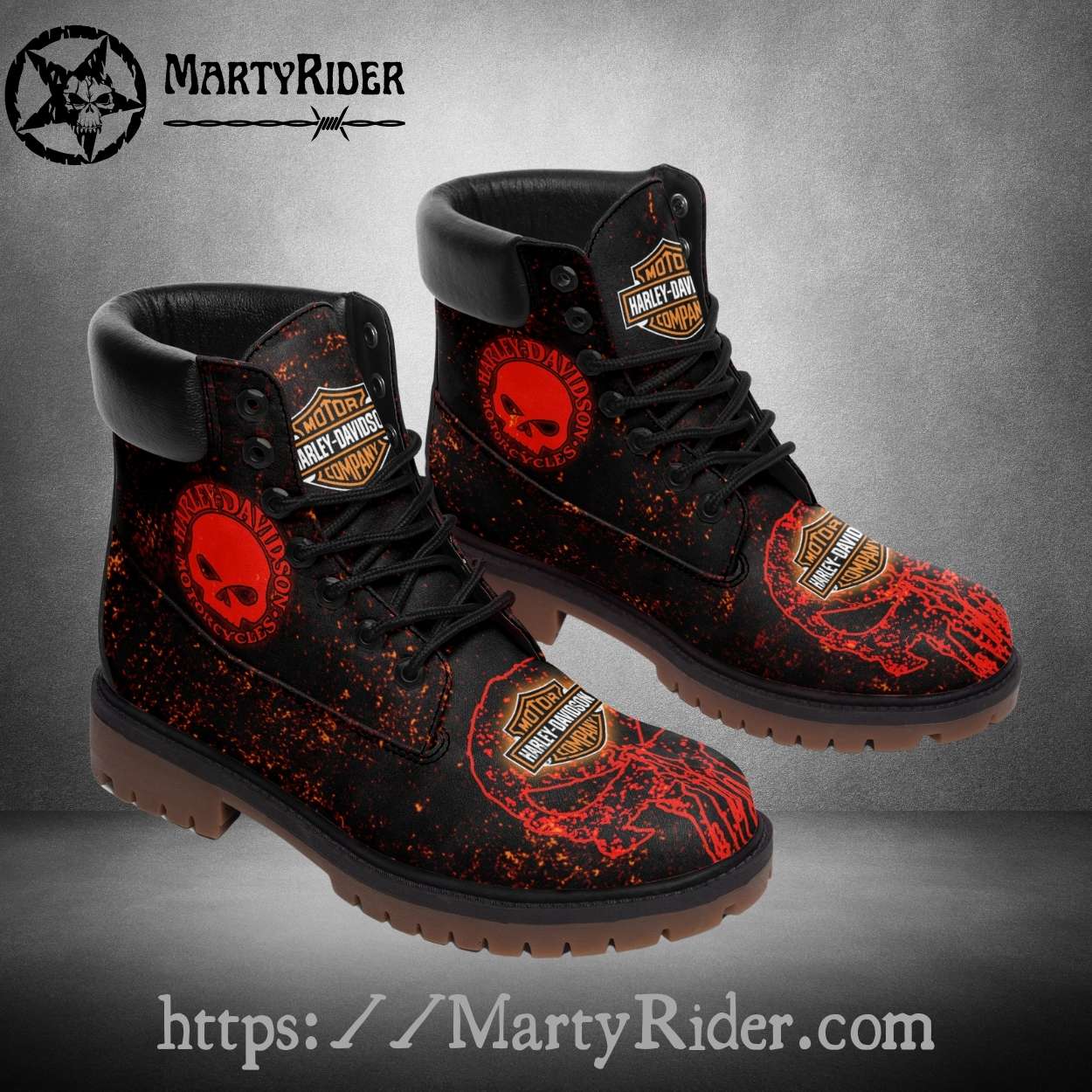 Red Skull Splatter Mens Harley Davidson Riding Boots Red Skull Splatter Mens Harley Davidson Riding Boots