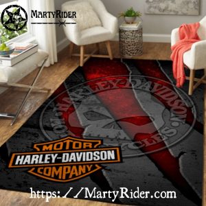 Red Skull Stamp Shadow Harley Davidson Rugs 3