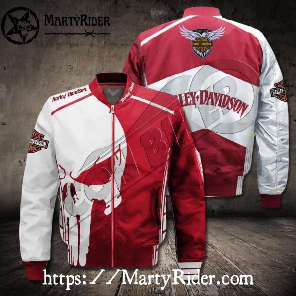 Red White Skull Harley Davidson Bomber Jackets bomber harley cool