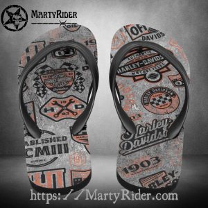 Retro Badges Harley Davidson Flip Flops Vintage Gray