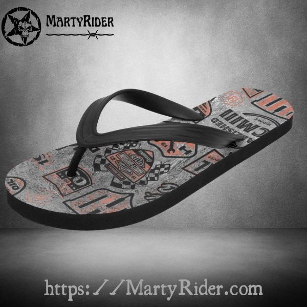 Retro Badges Harley Davidson Flip Flops Vintage Gray