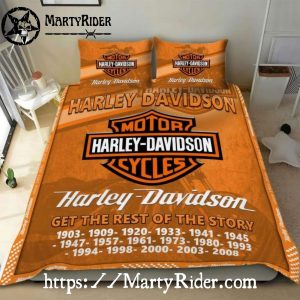 Retro Harley Davidson Bedding Sets with Year Timeline Graphic