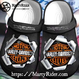 Ripped Metal Harley Davidson Crocs with 3D Logo Style