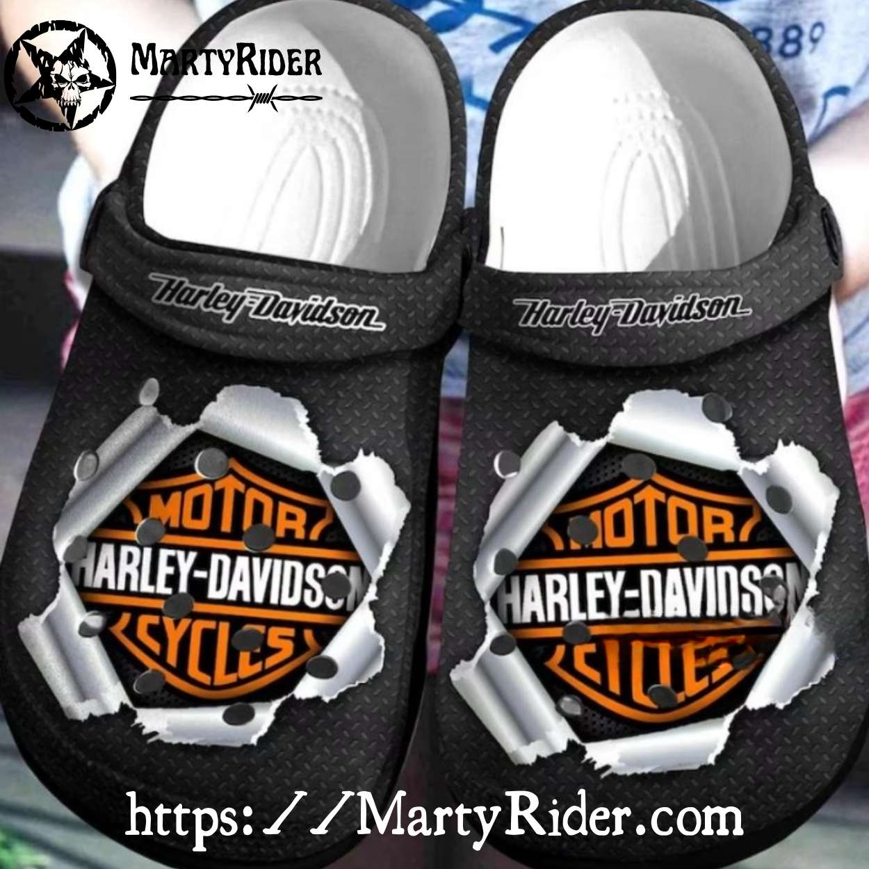 Ripped Metal Harley Davidson Crocs with 3D Logo Style Ripped Metal Harley Davidson Crocs with 3D Logo Style